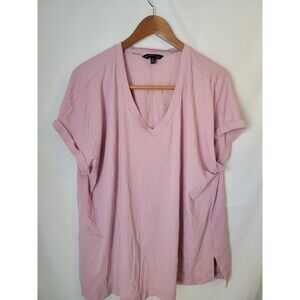 Banana Republic Women's XXL Pink V-Neck Relaxed Fit T-Shirt Rolled Sleeve Top